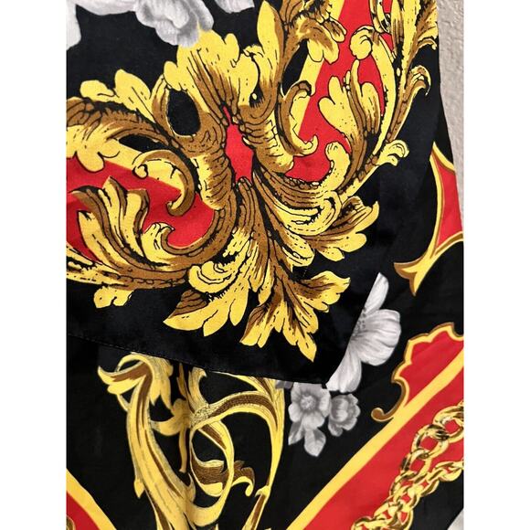 Challis Berkshire Large Scarf Shawl Black Red Yellow Multi Color Floral Scroll - Picture 5 of 8
